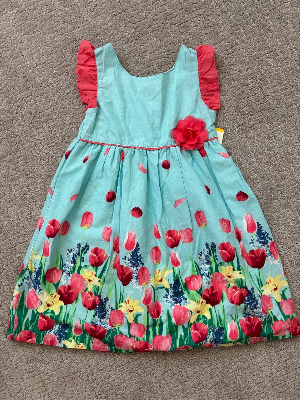 Penelope Mack Aqua Dress with Pink Floral Border